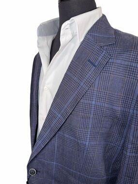 NWT BUGATCHI BLUE PLAID 100% LINEN HALF LINED SPORT COAT SZ 44 $369.00